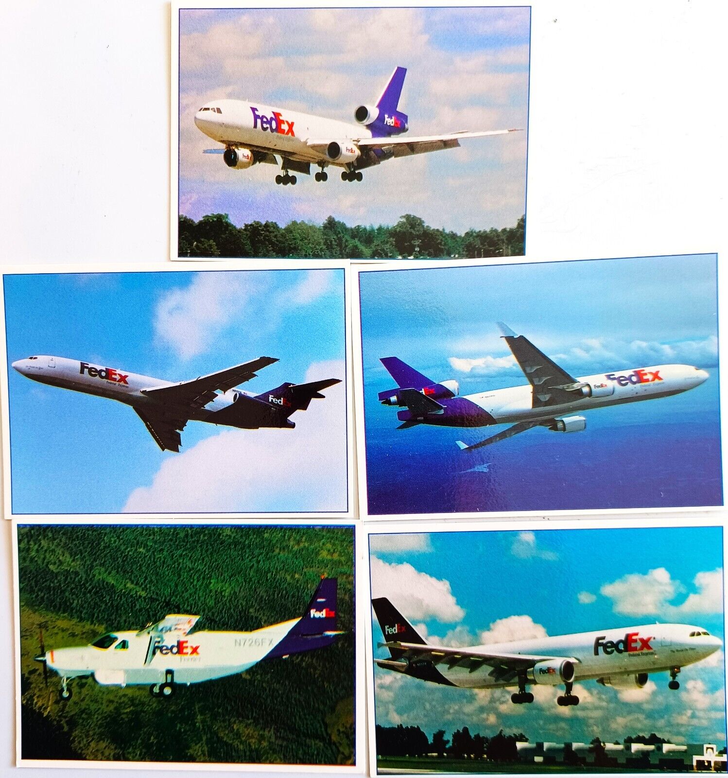 FEDEX Trade Cards 5 DC-10-30  MD-11 727-200 A320 CESSNA 208B Caravan