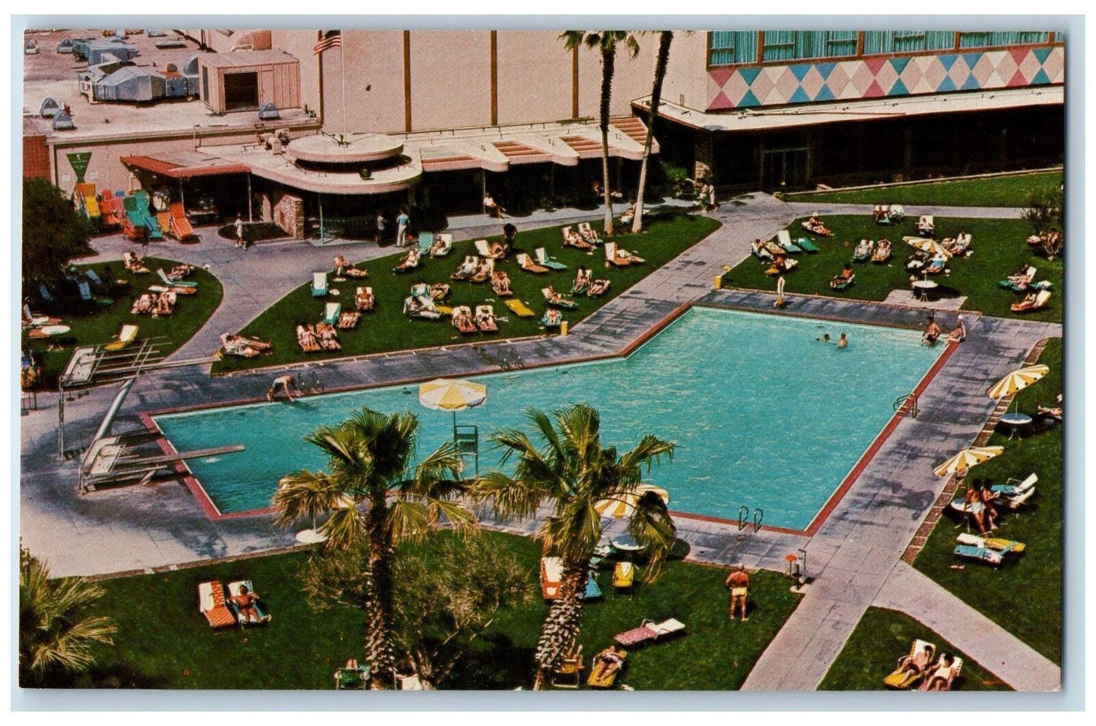 c1950's Stardust Hotel Pool & Restaurant Sun Bathing Las Vegas Nevada Postcard