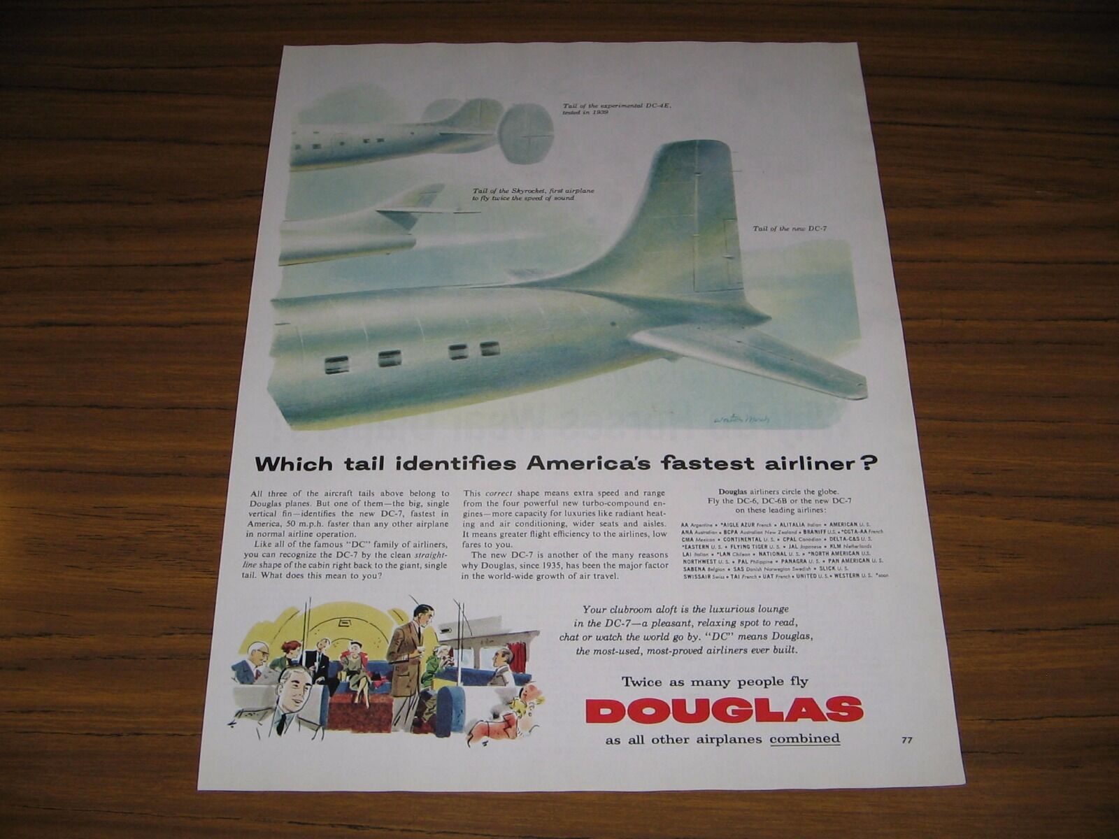 1954 Print Ad Douglas Airliner Airplanes DC-7, DC-4E, Skyrocket