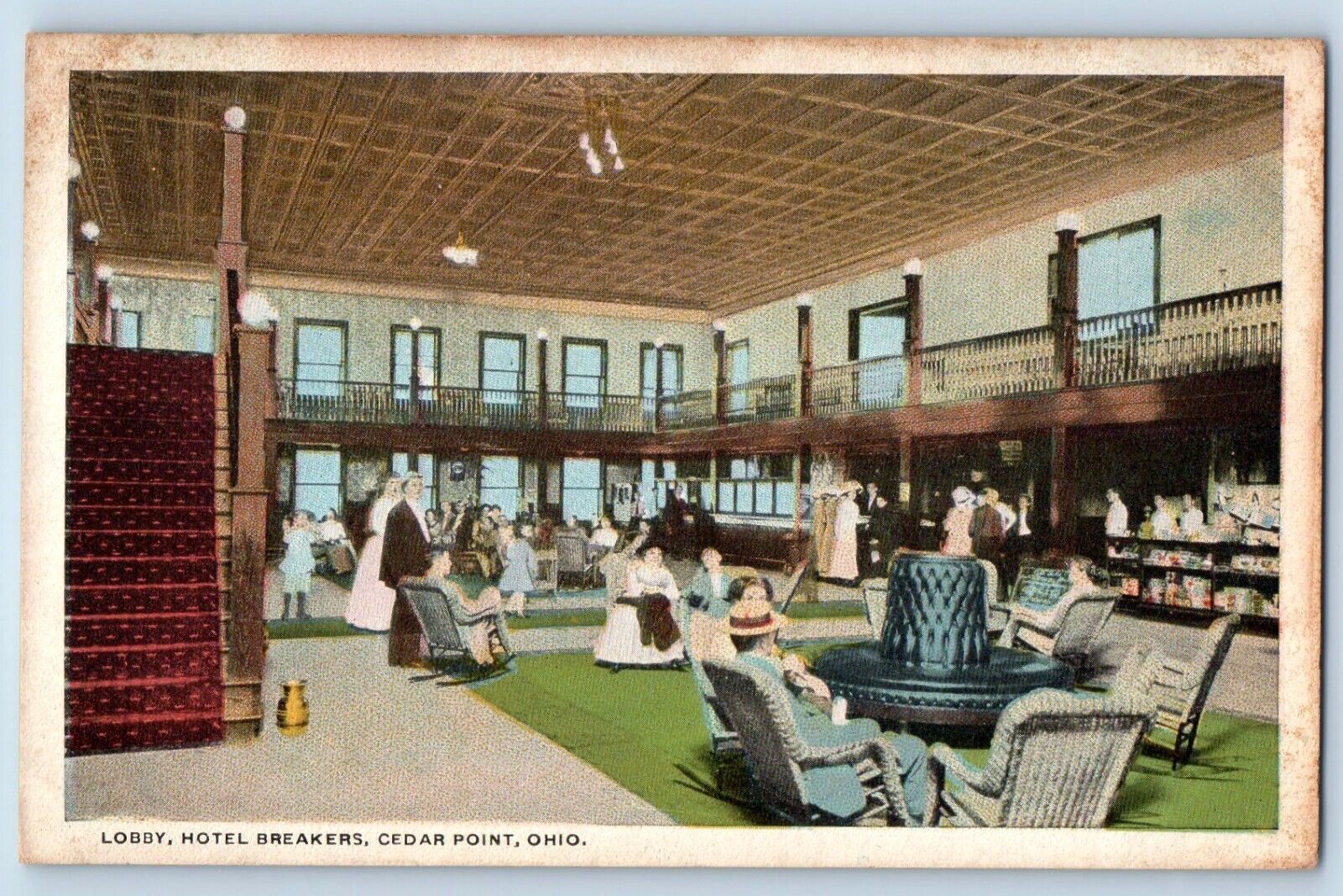 Cedar Point Ohio Postcard Lobby Hotel Breakers Interior Building c1920 Vintage