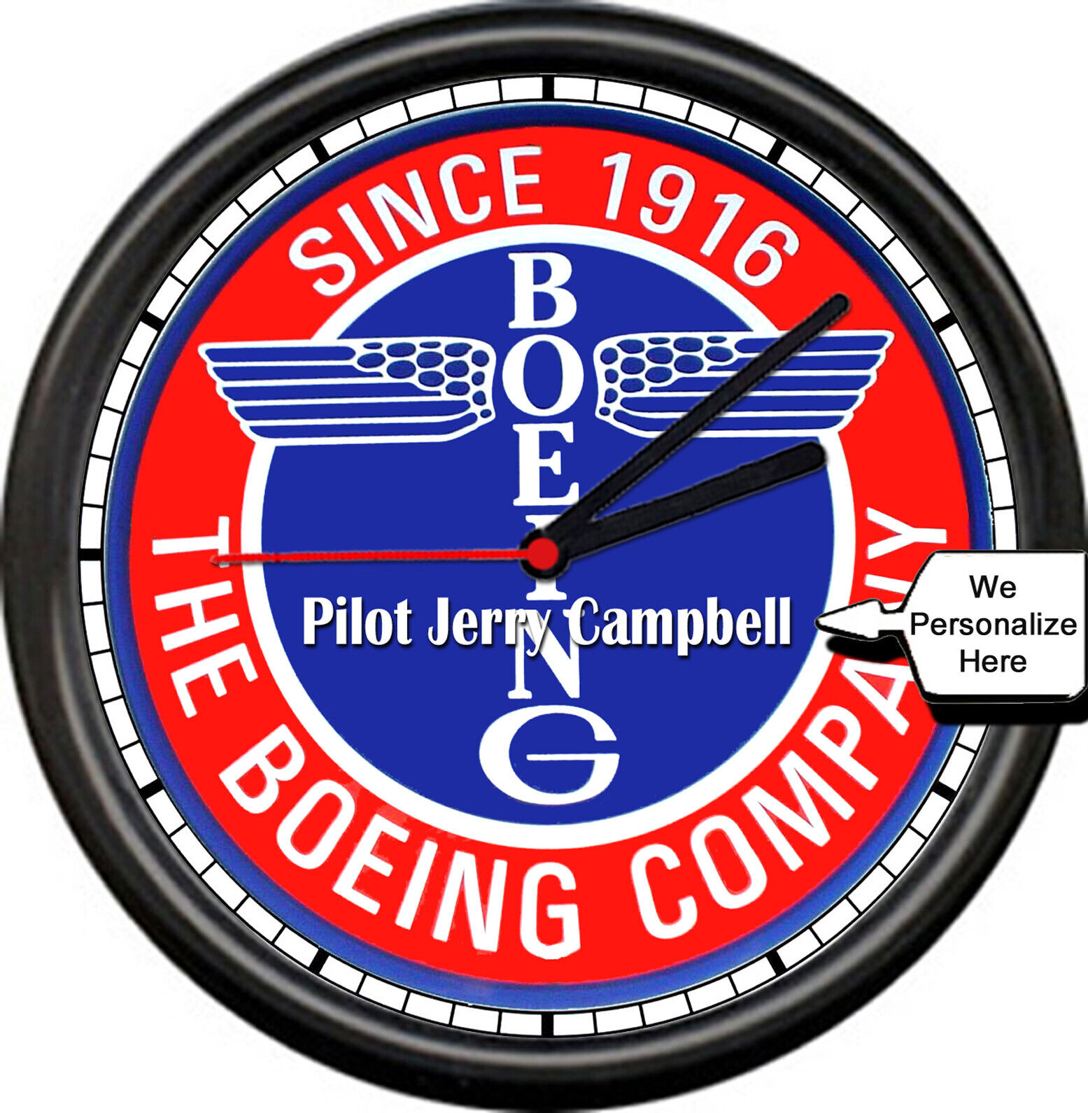 Personalized Your Name Boeing Airline Pilot Airplane Aircraft Sign Wall Clock