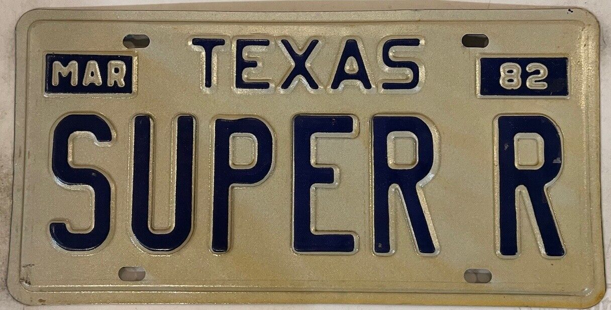 Vanity SUPER R RAPTOR RARE ROCKET SUPERIOR license plate Robot Rush Rich 1982 TX