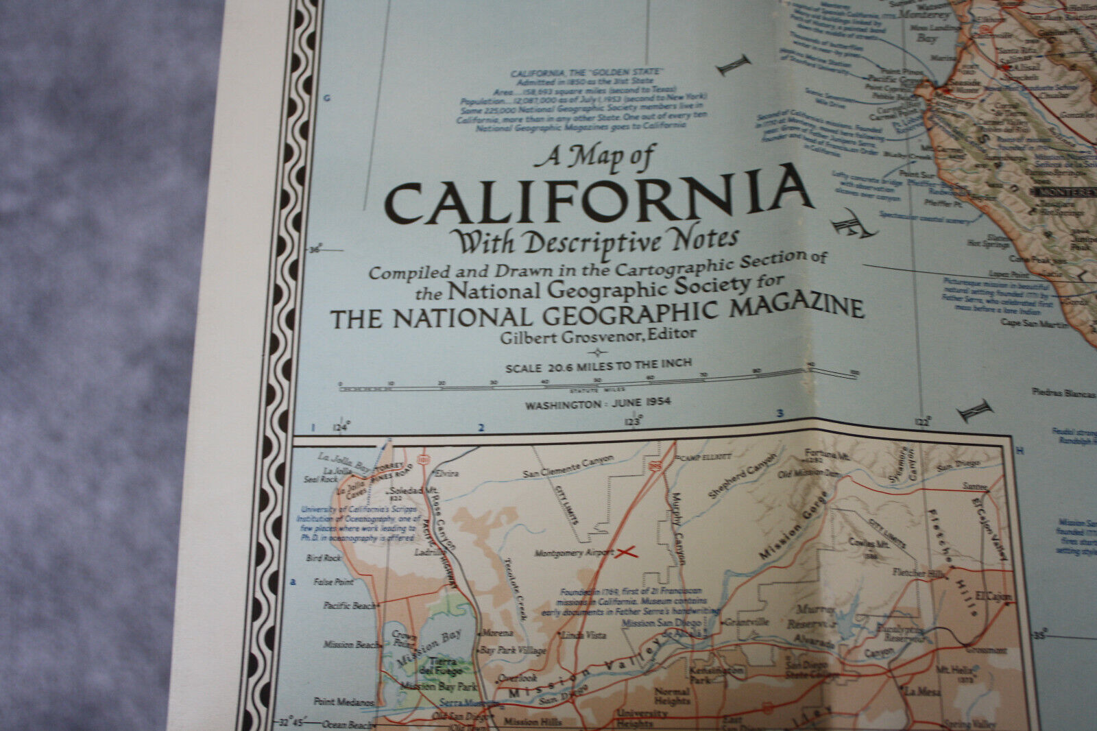 CALIFORNIA - NATIONAL GEOGRAPHIC MAP - JUNE 1954