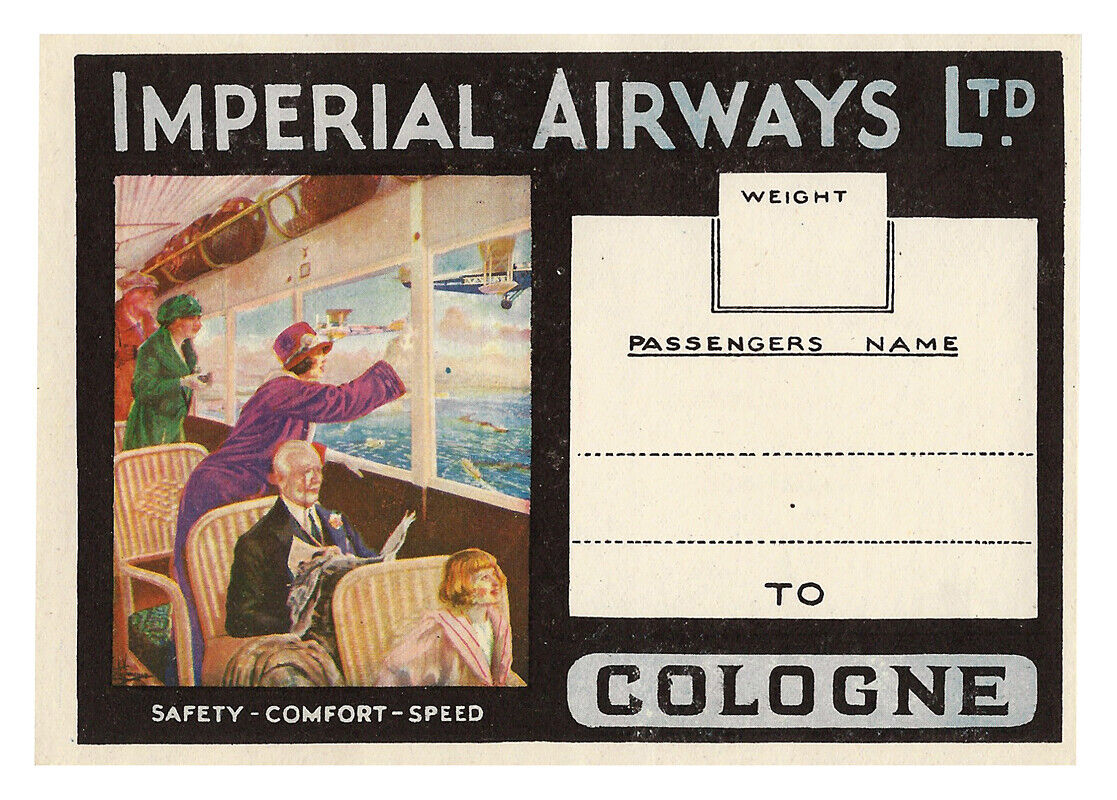 Original Vintage IMPERIAL AIRWAYS Luggage label - COLOGNE