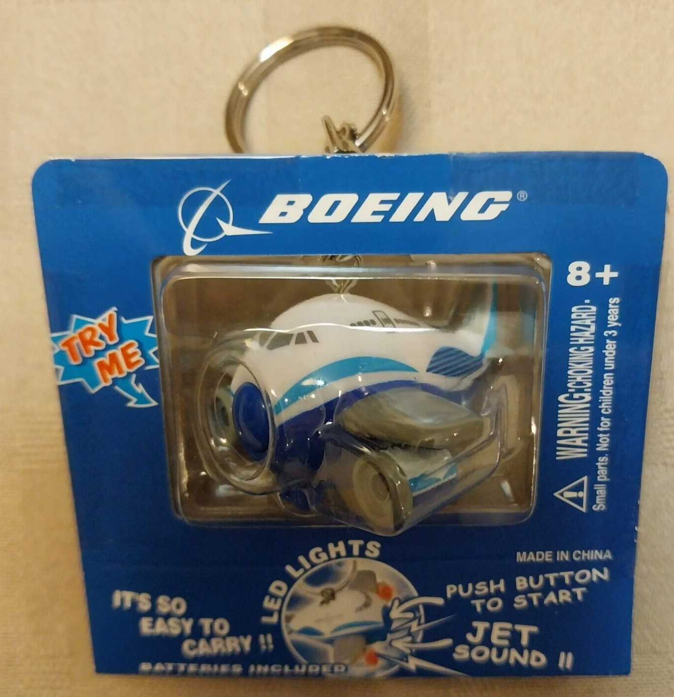 NOS Boeing Airplane Keychain with Light & Sound NIP.  Works