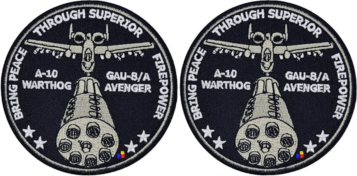 A-10 Warthog Peace Through Superior Firepower Air Force Patch  - 2PC - 3.5