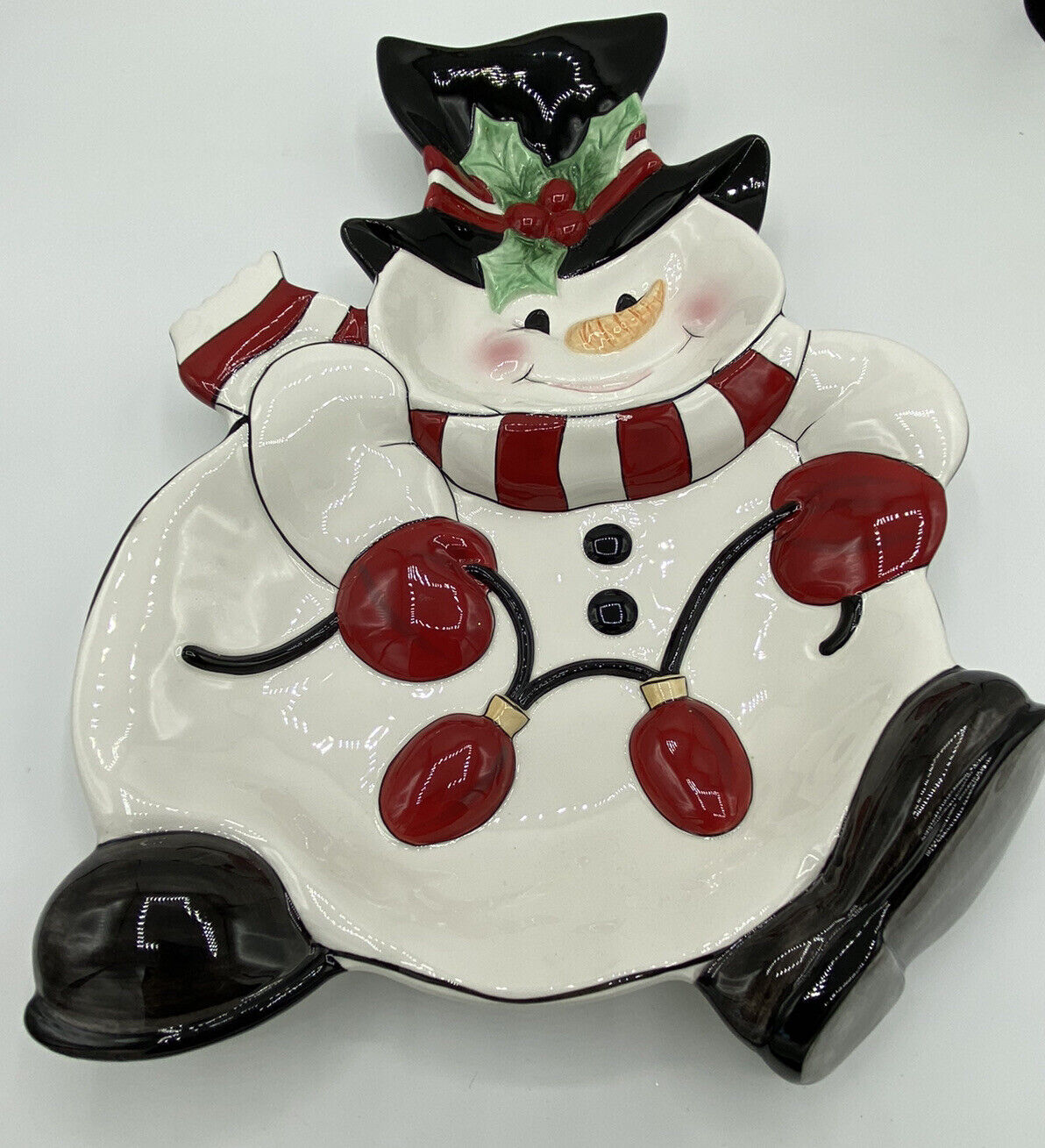 Fitz & Floyd Snowman Frosty Chip & Dip all in one Plate Platter Cheers 12\