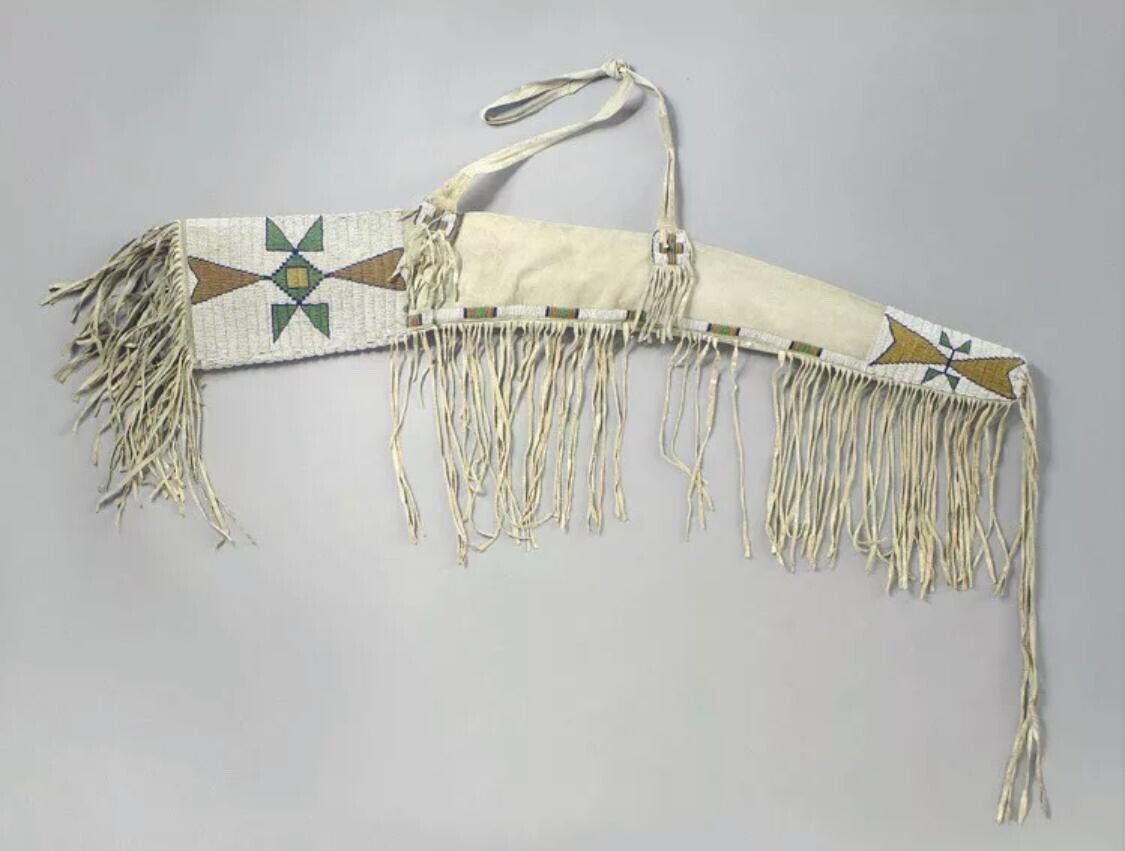 Indian Beaded Gun Cover Native American Sioux Style Leather Scabbard
