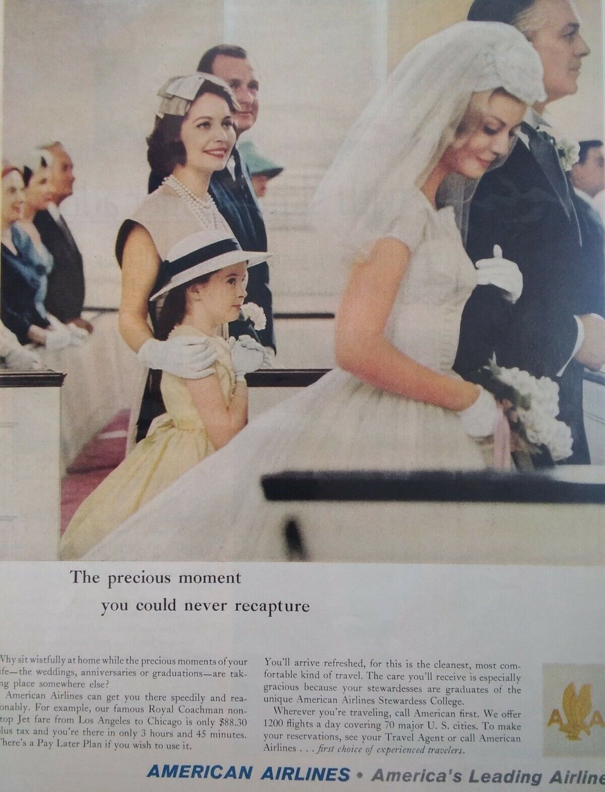 American Airlines Print Ad Original Vintage 1960s Wedding Bride Fashion Pretty 