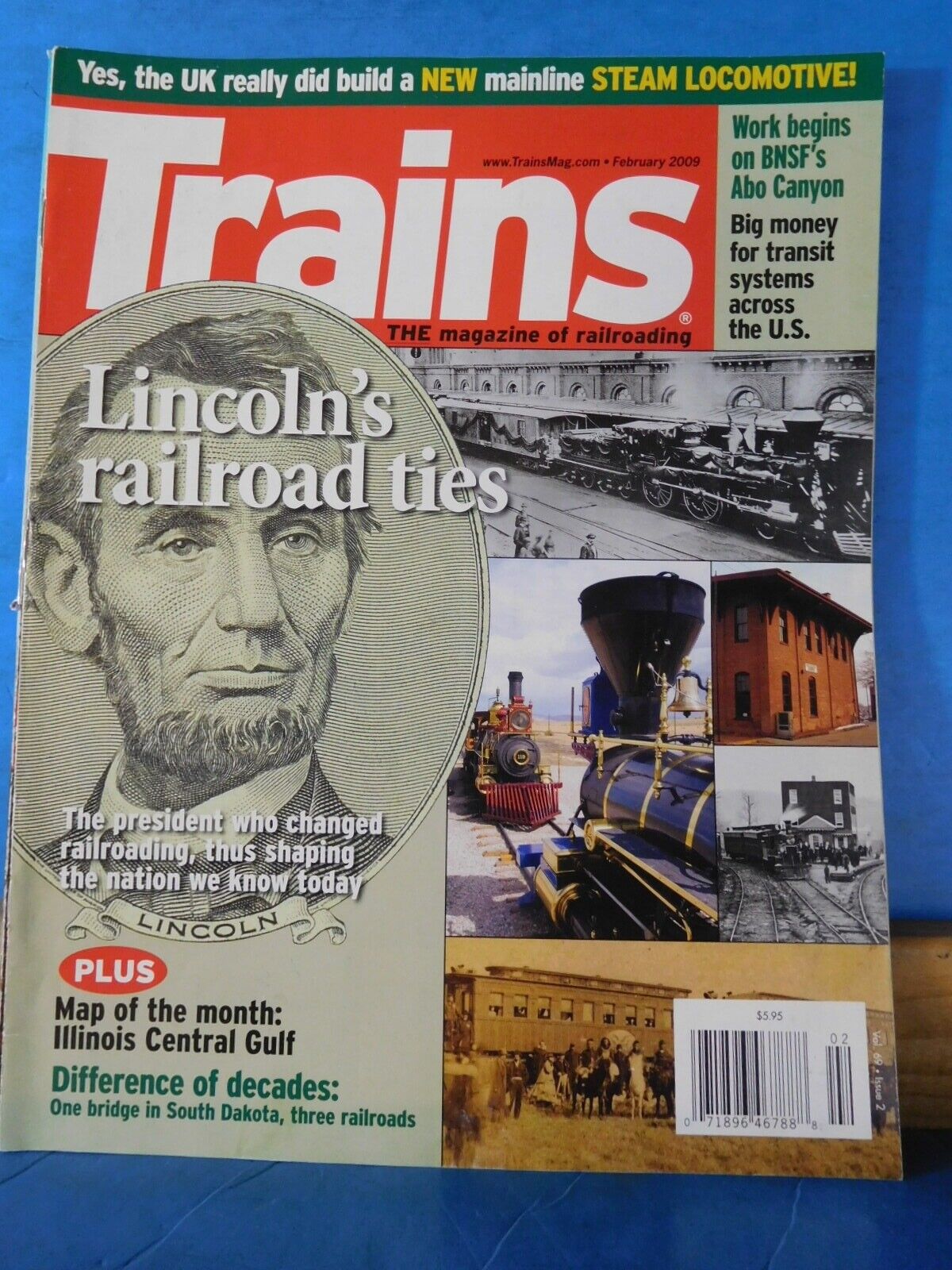 Trains Magazine 2009 February BNSF Abo Canyon work Lincoln RR ties
