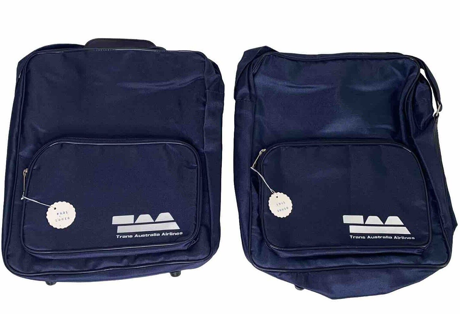 Lot of 2 Trans Australia Airlines Travel Bags Pack Shoulder Strap Blue Nylon