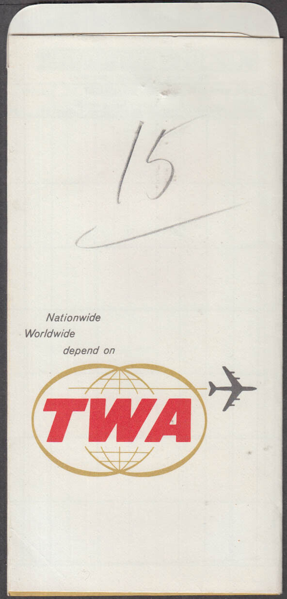 TWA Trans World Airlines flown airline tcket wrapper to BDL 1960s