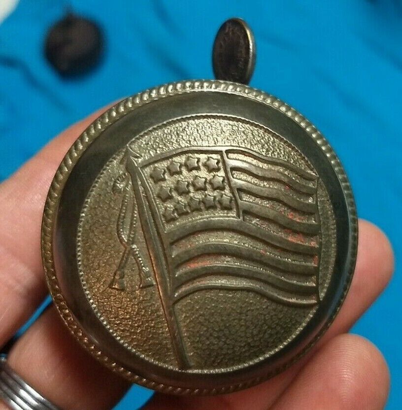 Antique NEW DEPARTURE BICYCLE BELL/Cast Brass/Embossed US FLAG/TOC/1900/RARENR