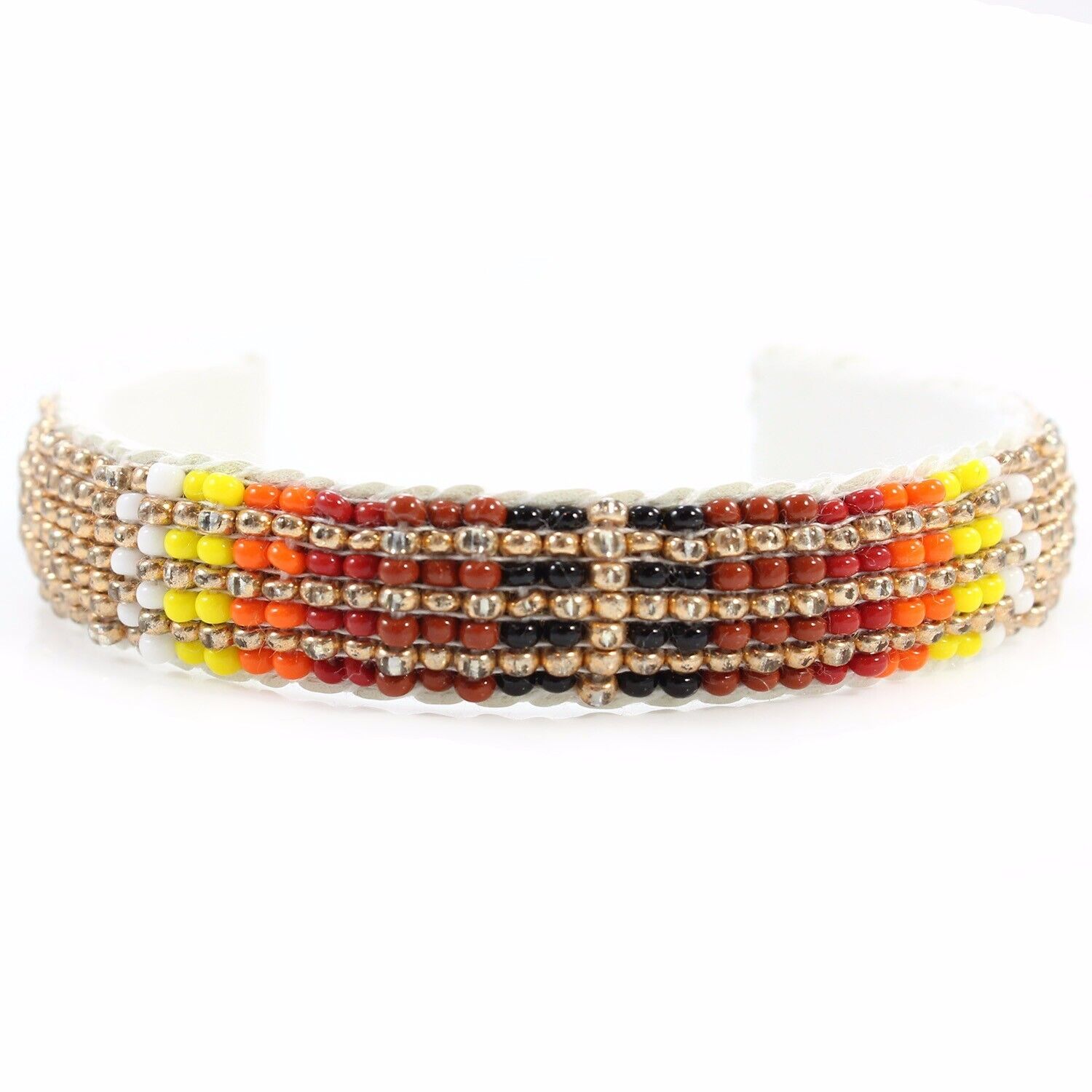 VINTAGE Lakota Beadwork Cuff Bracelet Seven Row Orange Yellow Gold Ombre Beads