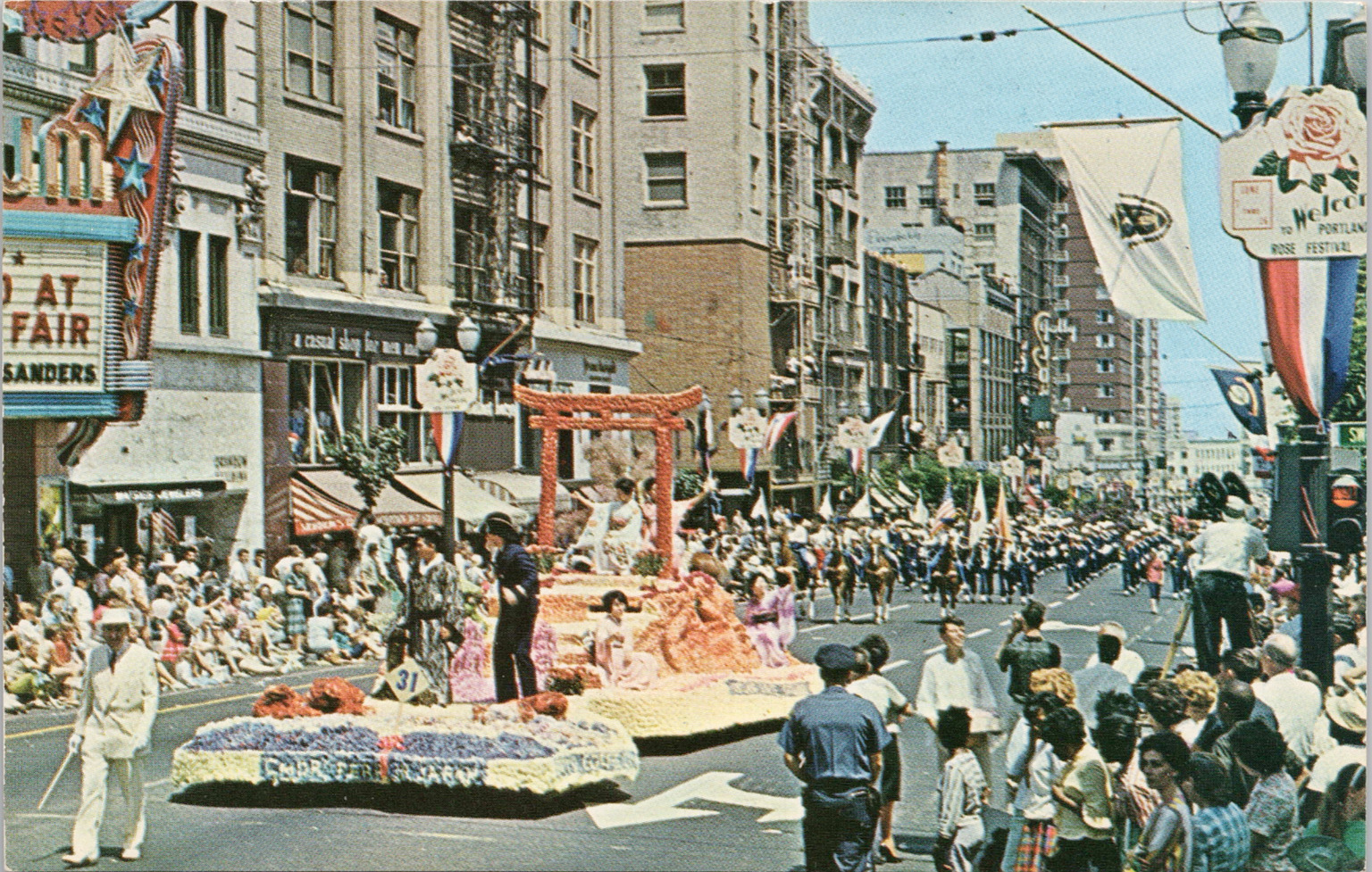 Portland OR Rose Festival Parade Japan Float Oregon Postcard Orpheum Theatre 60s