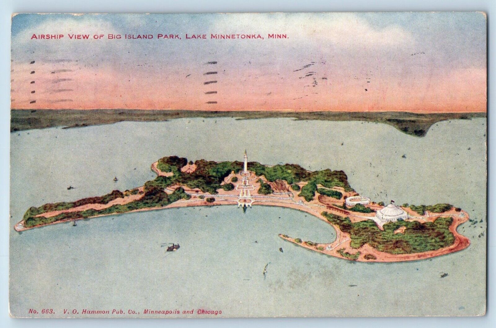 Lake Minnetonka Minnesota MN Postcard Airship View Big Island Park c1908 Vintage