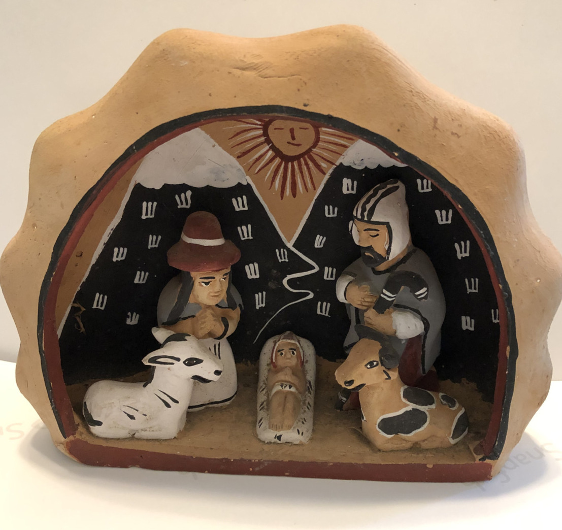 Vintage  Stone Nativity Set in Cave setting