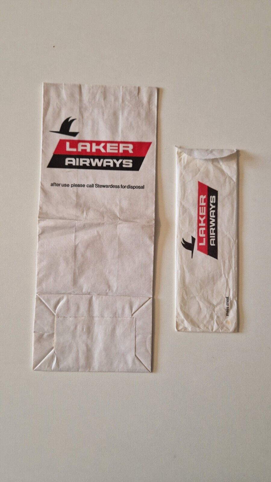 Rare Laker Airways Sick Bag and Empty Cutlery Wrapper Set