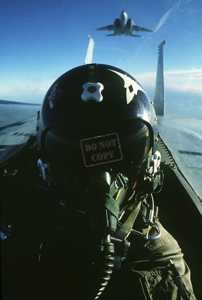 US Air Force USAF pilot in the cockpit  F-15 Eagle aircraft 12X18 Photograph