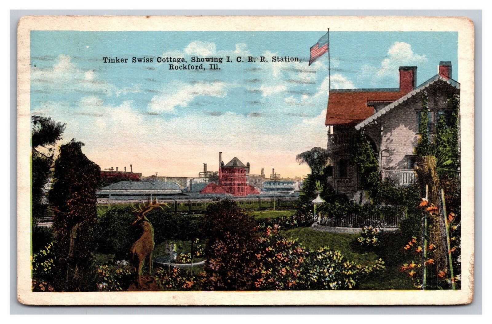 Rockford IL Illinois Tinker Swiss Cottage White Border Postcard Posted 1917