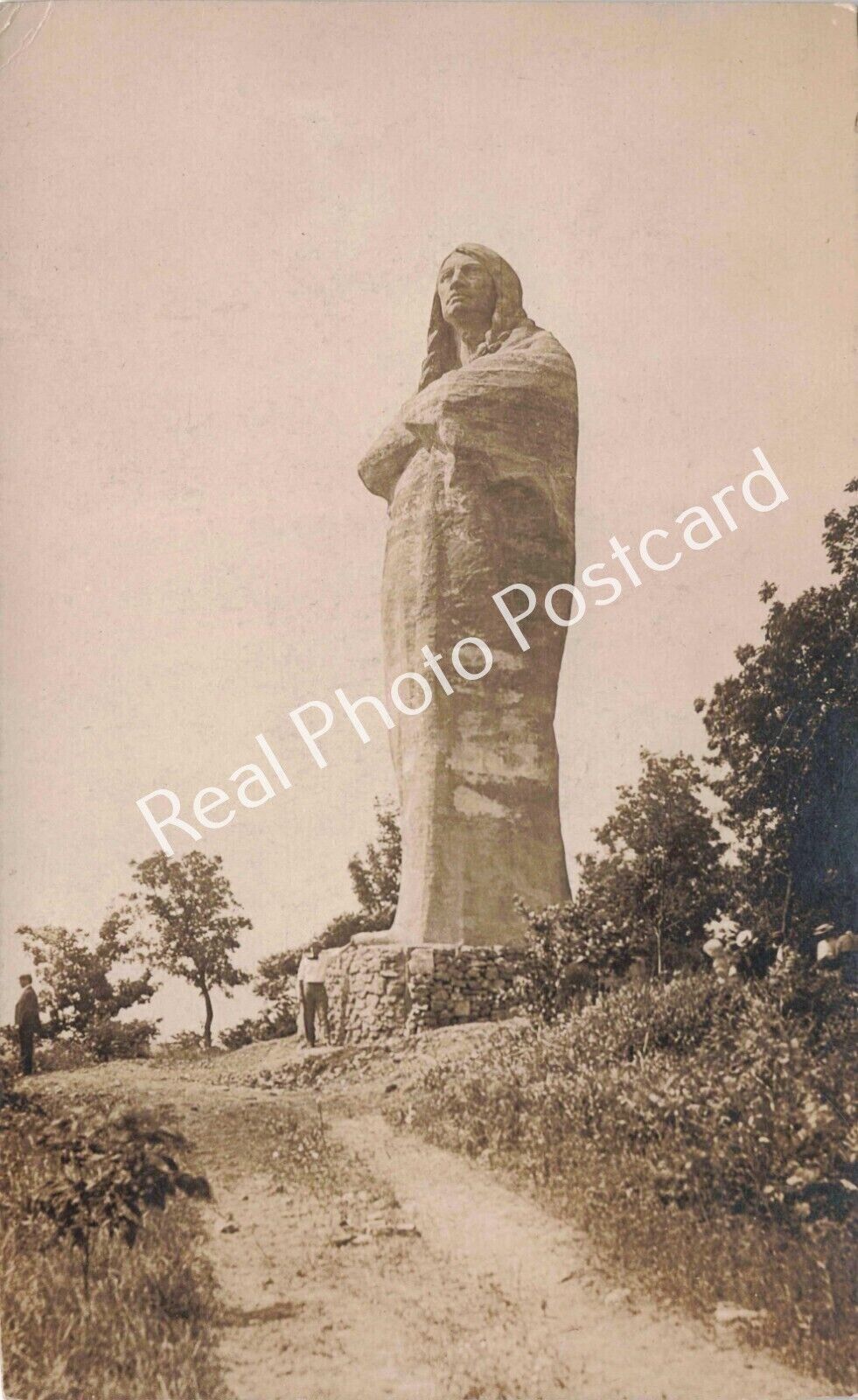 RPPC Oregon Illinois Man Stands at Base Black Hawk Indian Statue c1911 Postcard