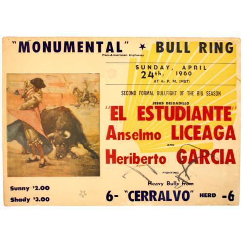 BULLFIGHT BULL RING VINTAGE ORIGINAL AUTHENTIC POSTER 1960 TIJUANA MEXICO COLOR