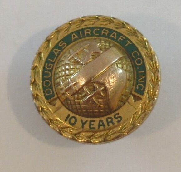 Vintage Douglas Aircraft 10 Year Service Lapel Pin Screw Back | 10K Gold Filled