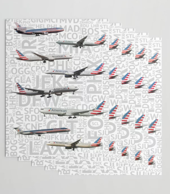 American Airlines Aircraft with Airport Codes - Gift Wrapping Paper