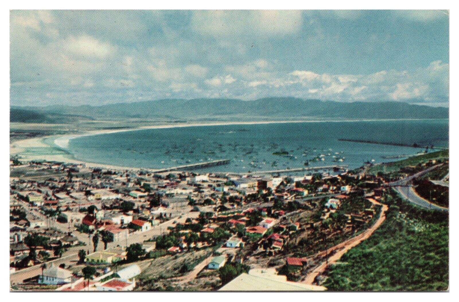 Vintage Ensenada and Todos Santos Bay Baja CA Postcard c1957 Bird\'s Eye View