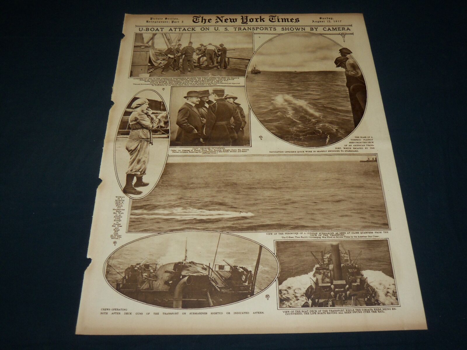 1917 AUGUST 12 NEW YORK TIMES ROTO PICTURE SECTION - U-BOAT ATTACK - NT 8994