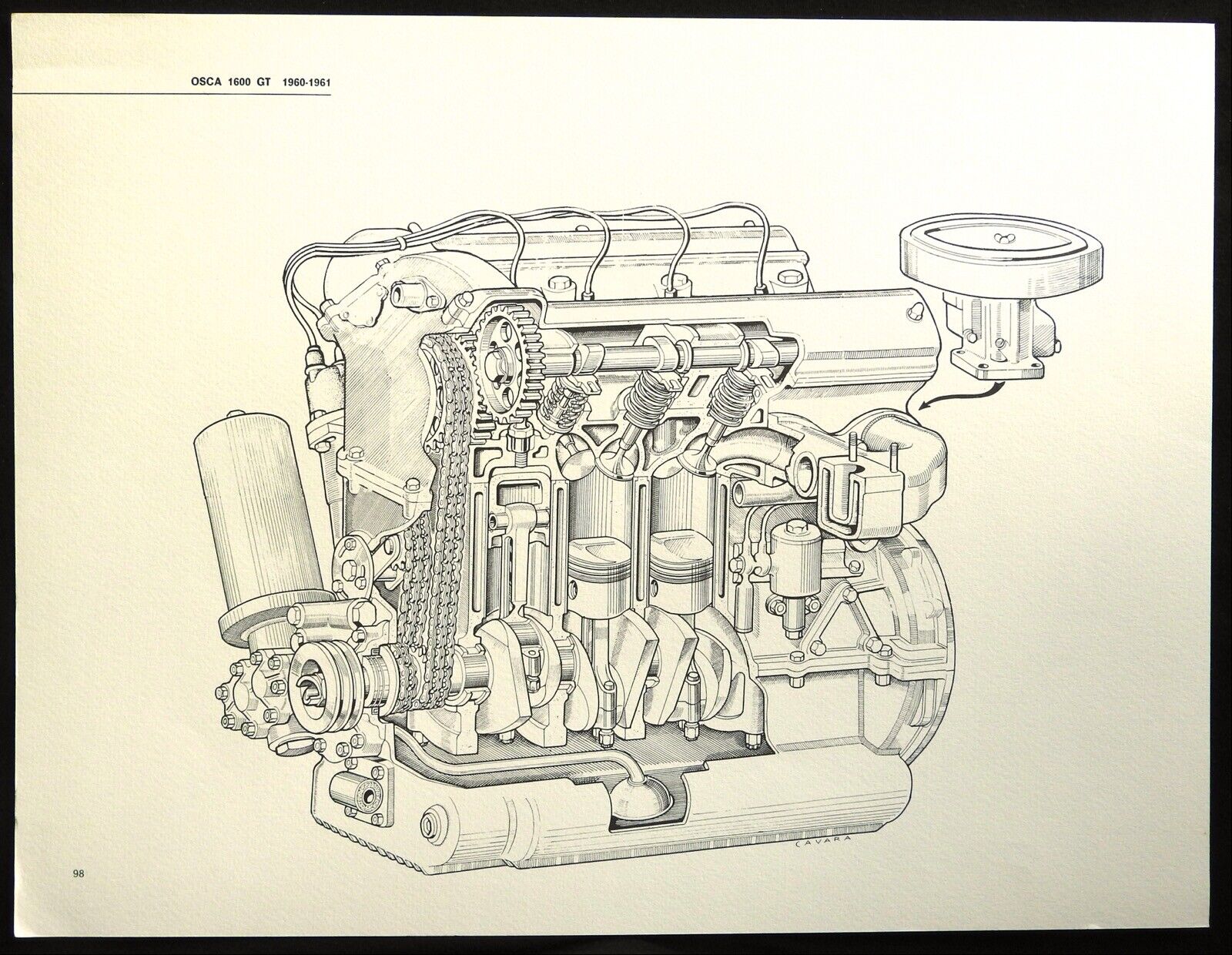 1960-1961 OSCA 1600 GT Car Engine G. CAVARA Rendering Cutaway Art Print