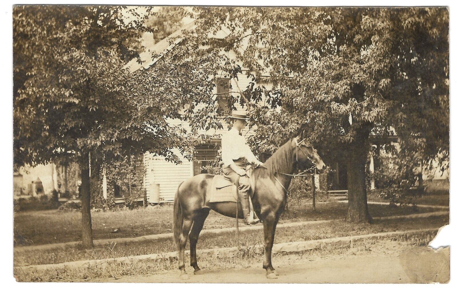 RPPC Postcard Man on Horse Neodashae Kansas Signed Earnest Early 1900s