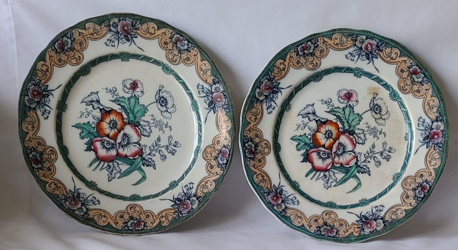 TWO Antique Charles Meigh & Sons C.M.&S. Poppy Improved Stone China Plates 9.5\