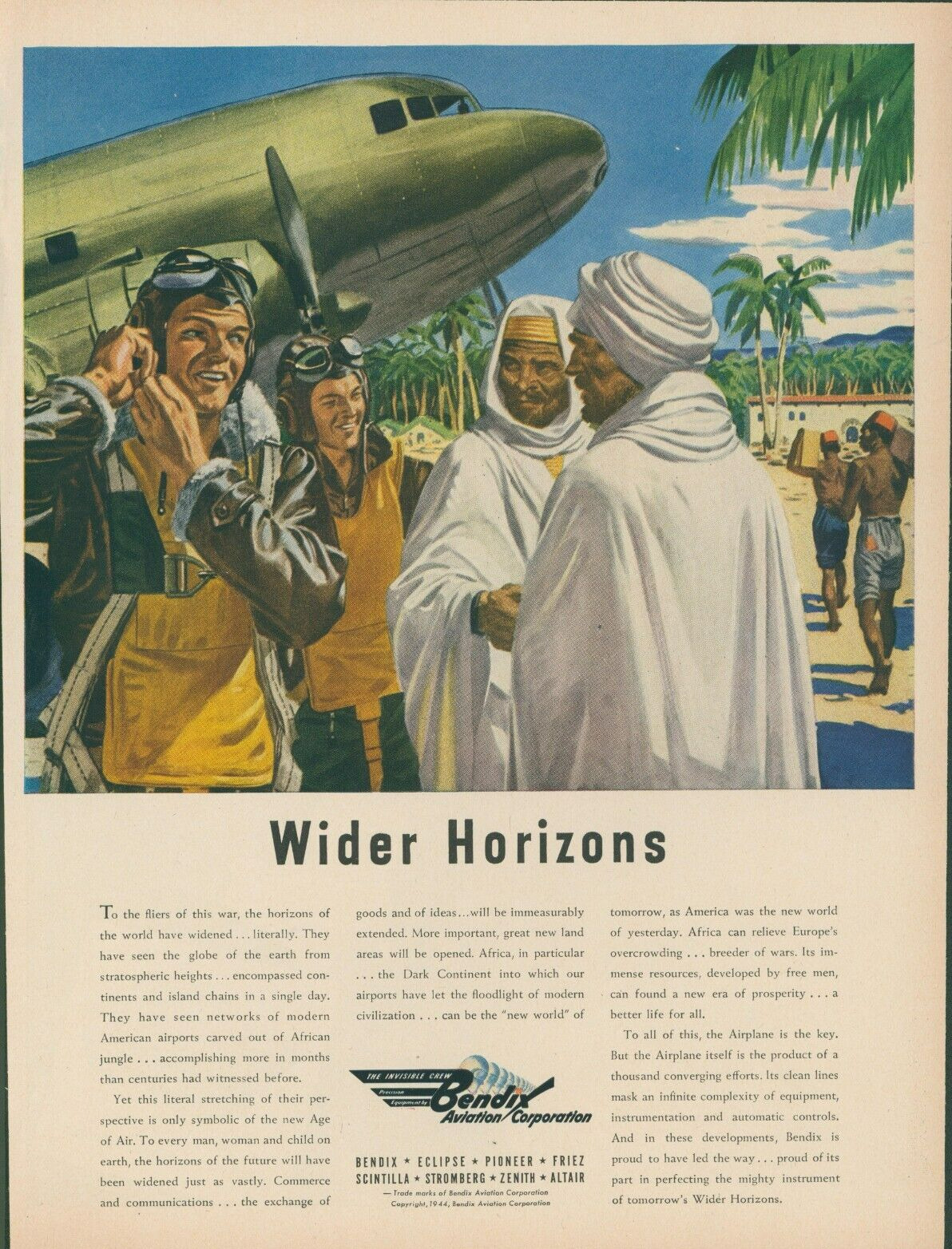 1944 Bendix Aviation Wider Horizons Africa Pilots Beach Vintage Print Ad L19