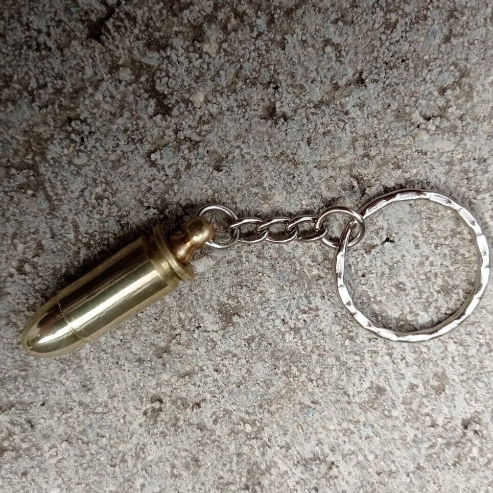 9mm Luger FMJ Bullet Keychain with real Brass Colored Bullet