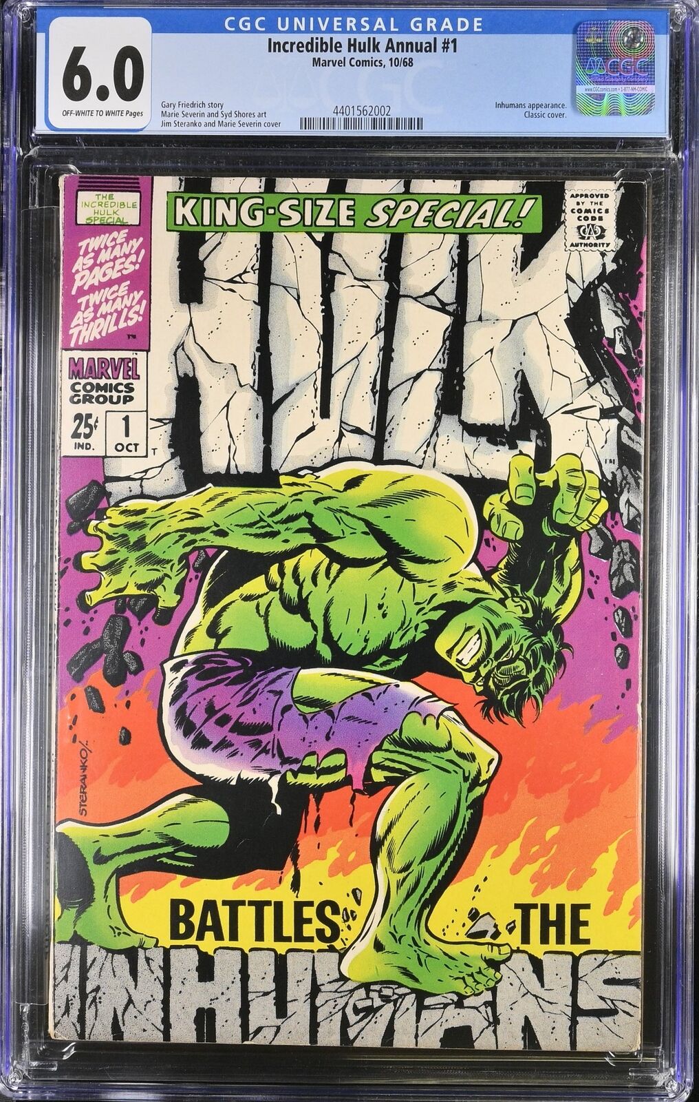 Incredible Hulk Annual #1 CGC FN 6.0 Classic Cover Steranko Marvel 1968