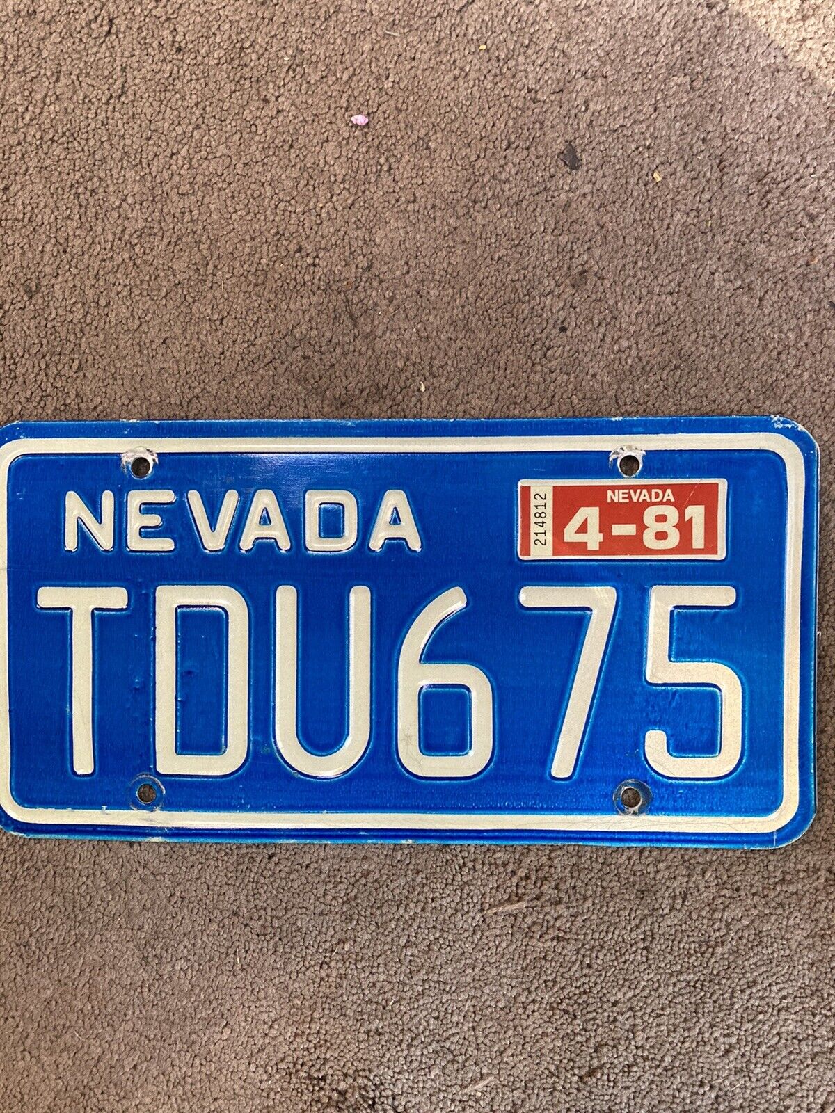 1981 Nevada Debossed License Plate - TDU 675 - Nice Natural