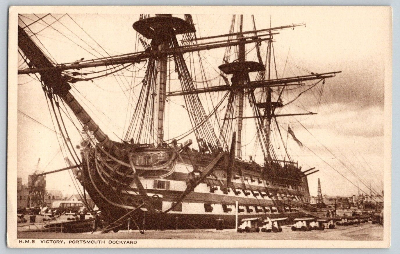 Postcard~ H. M. S. Victory~ Portsmouth Dockyard, England