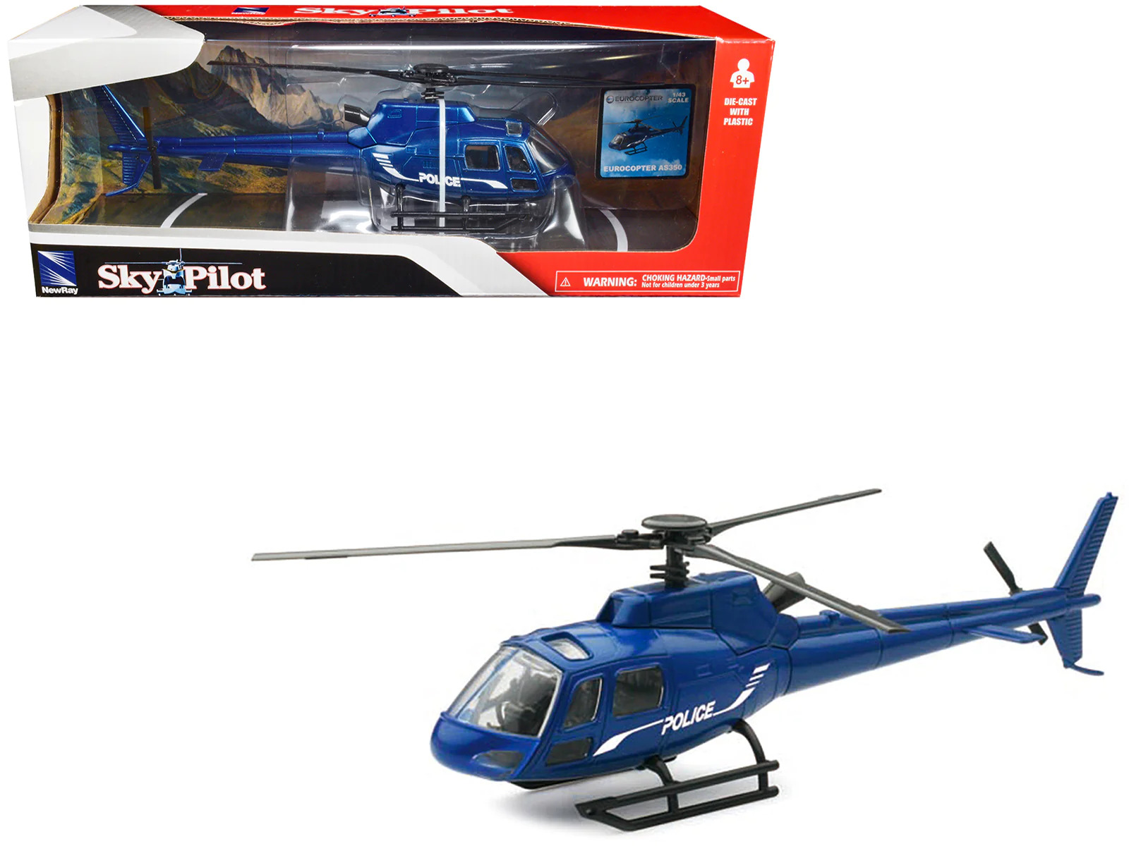 Eurocopter AS350 Helicopter Metallic Police Pilot Series 1/43 Diecast Model