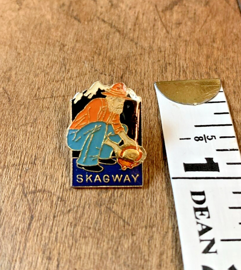 Vintage Skagway Alaska Prospector Lapel or Hat Pin Gold Tone Outline