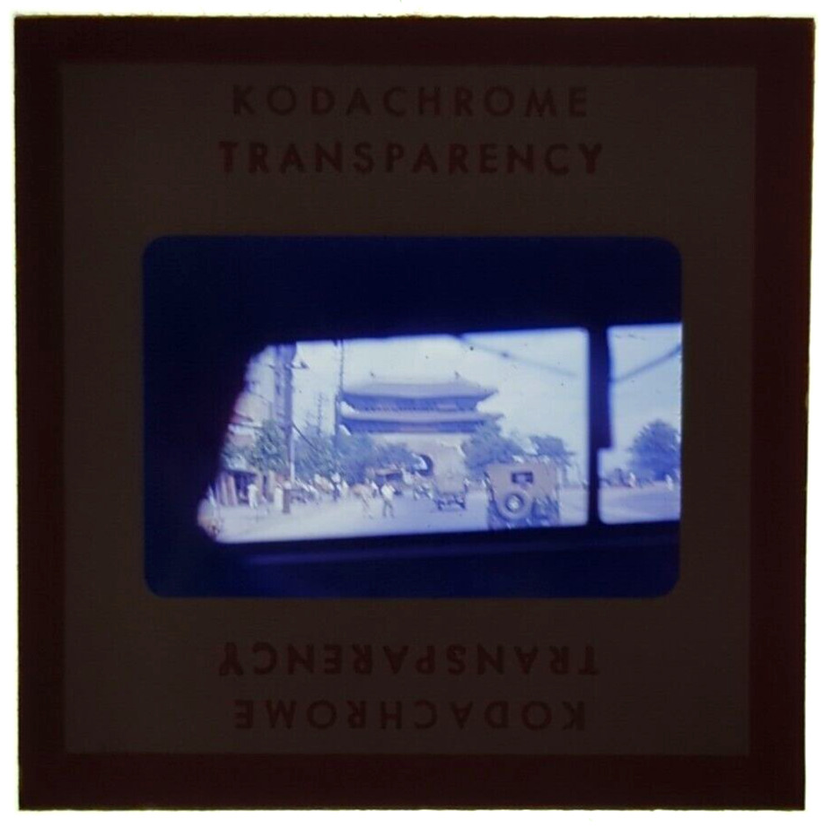 Vintage 1950s Kodak Red Border 35mm Transparency, Seoul Korea US Army convoy