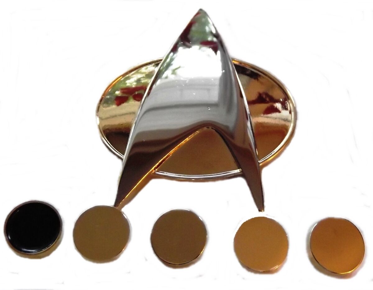 Star Trek TNG Full Size COMMUNICATOR Pin and Set of 5 Officer Rank PIPS
