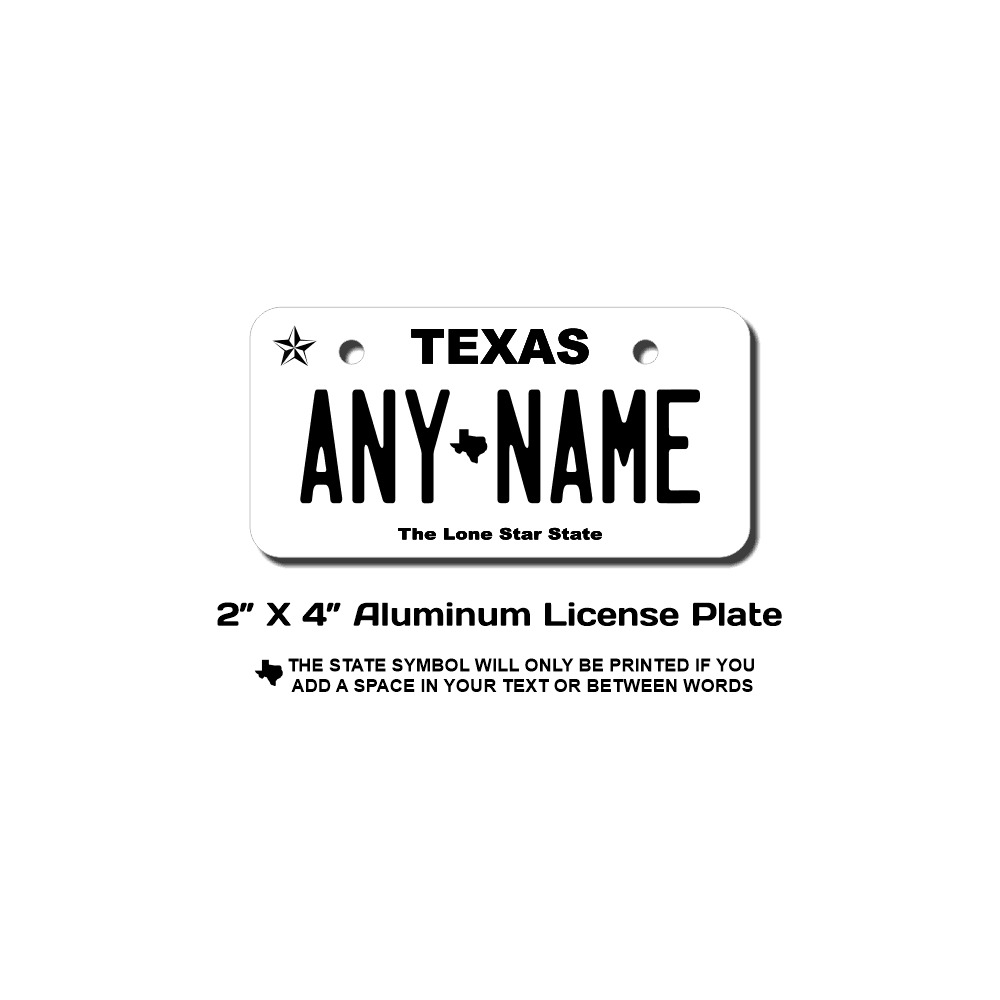 Personalized Texas License Plate for Bicycles, Kid's Bikes & Cars & Trucks Ver 4