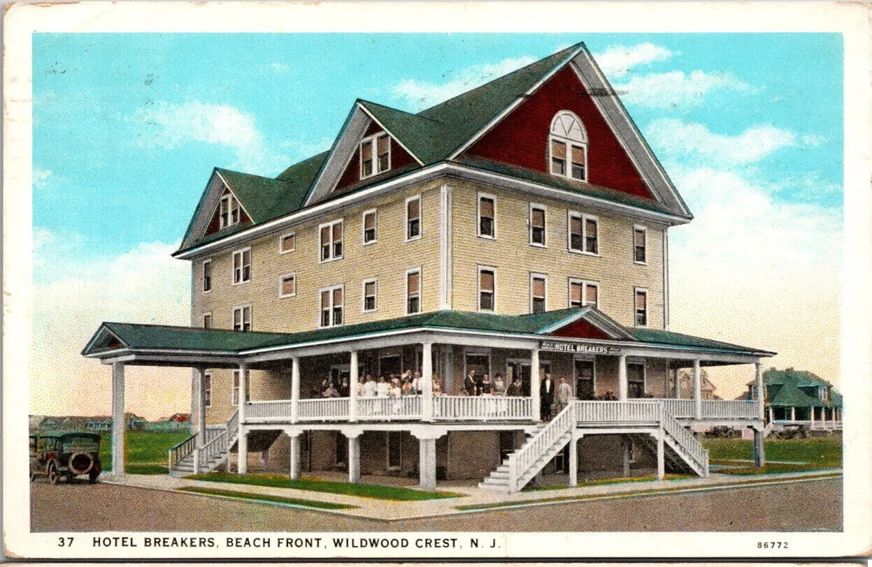 Postcard NJ Hotel Breakers Beach Front Wildwood Crest New Jersey