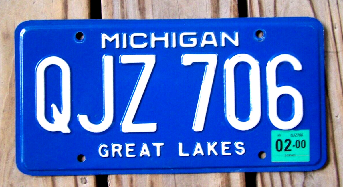 NICE 2000 Michigan License Plate QJZ706 Great Lakes
