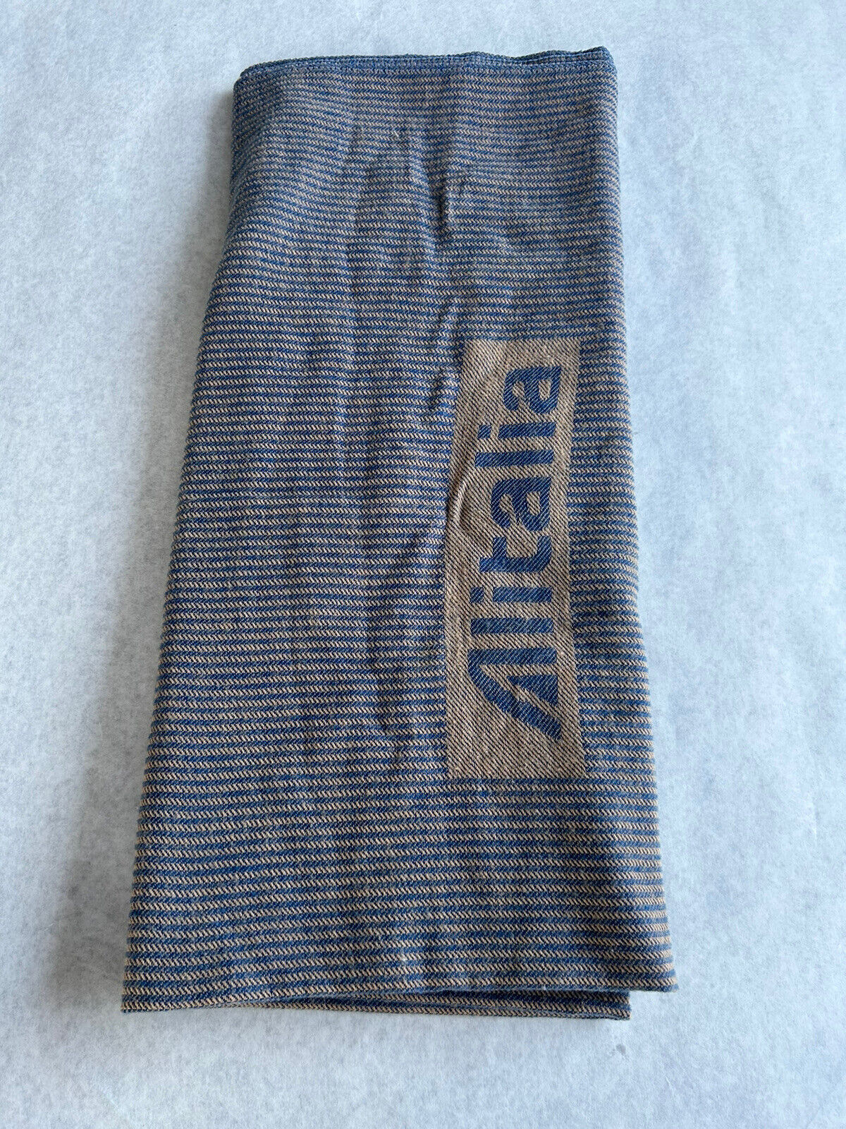 Alitalia Airlines Blue Tan Striped Inflight Blanket Lanerossi Modacrylic Italy