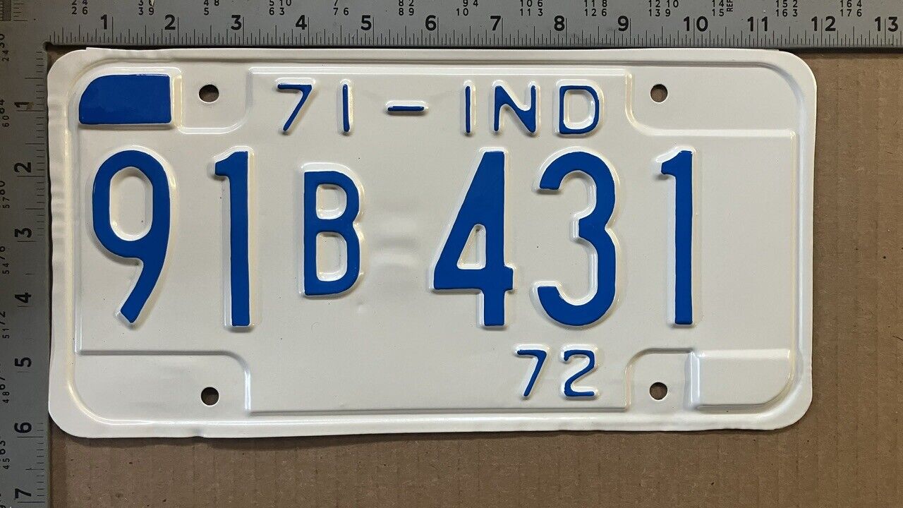 1971 Indiana license plate 91 B 431 YOM DMV White Ford Chevy Dodge 14023