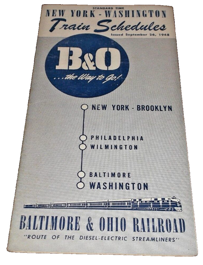 SEPTEMBER 1948 B&O BALTIMORE & OHIO NEW YORK TO WASHINGTON PUBLIC TIMETABLE