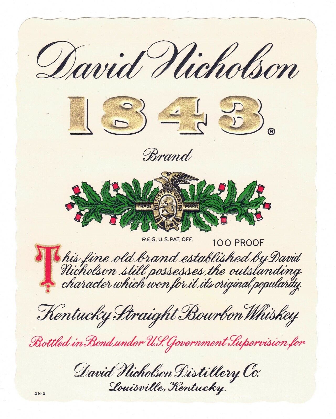 David Nicholson 1843 - 100 Proof LABEL - 94030-44882-LB#18