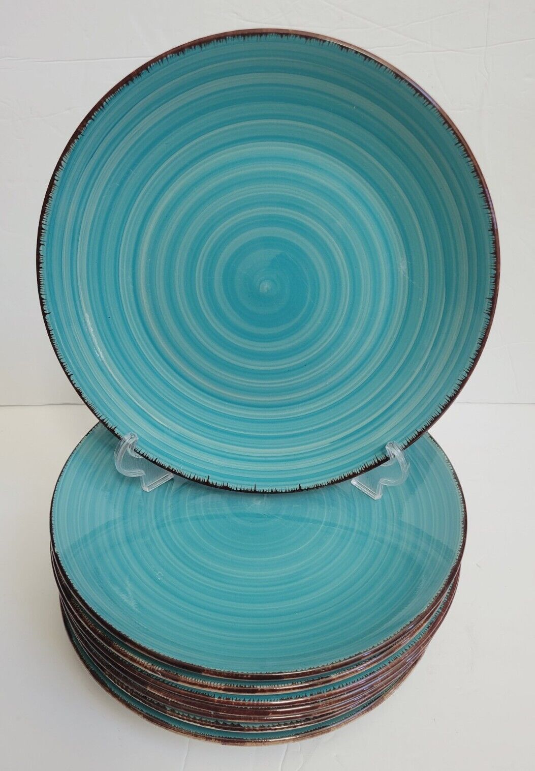 Royal Norfolk Dinner Plates Teal Color Stoneware (8)